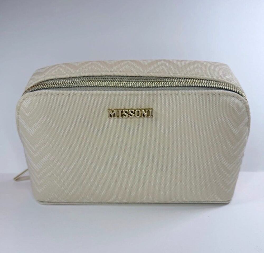 Missoni for Delta Beige Zigzag Zip Makeup Bag Pouch 8x5x2 in